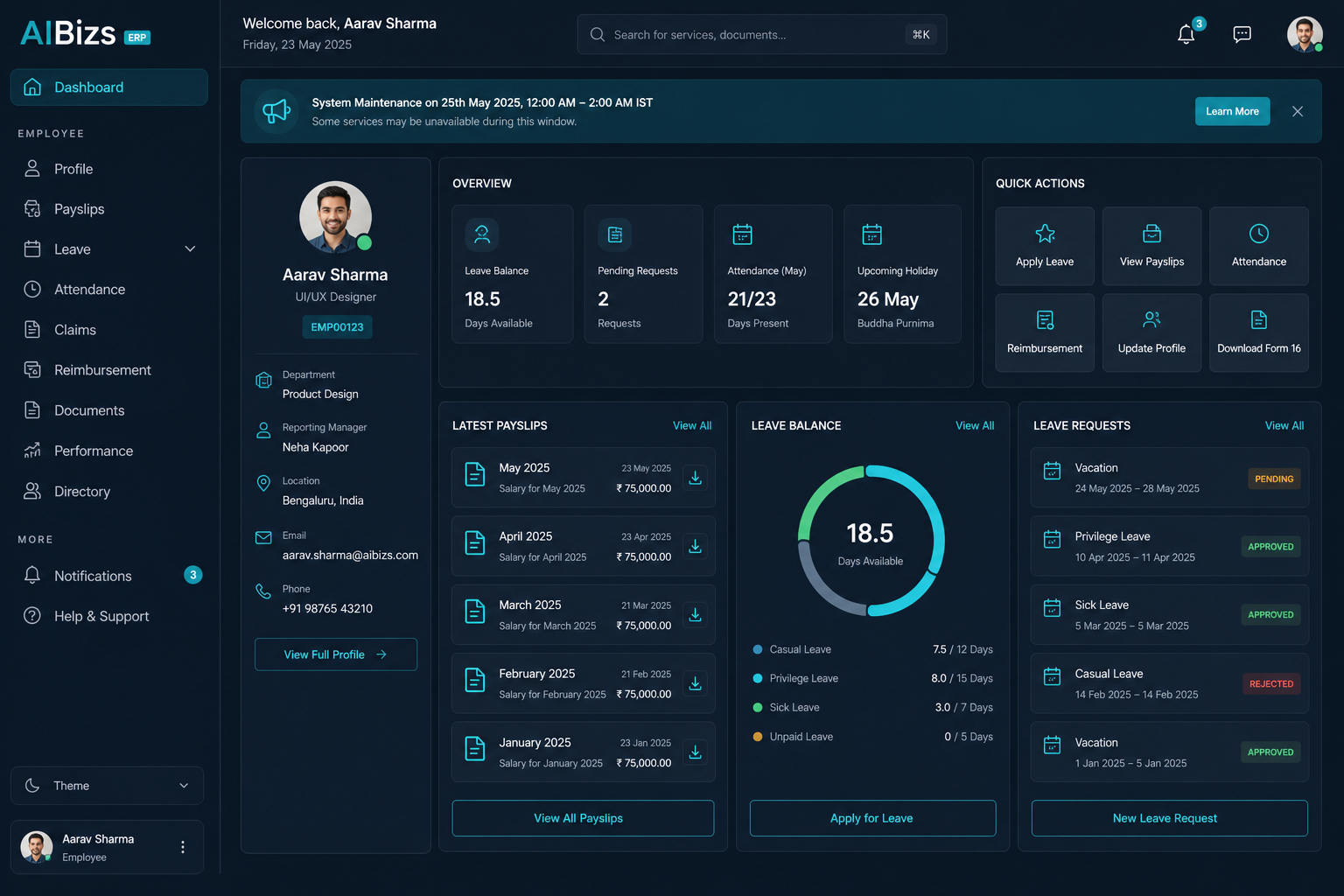 Employee self-service ERP portal
