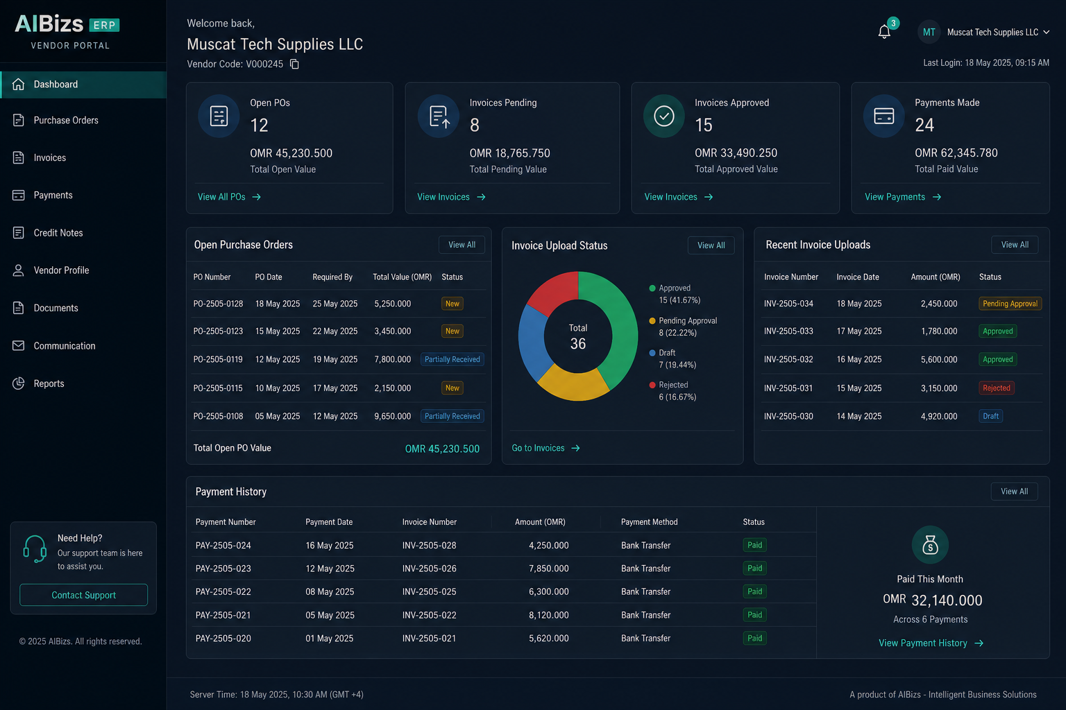 Vendor portal supplier self-service dashboard