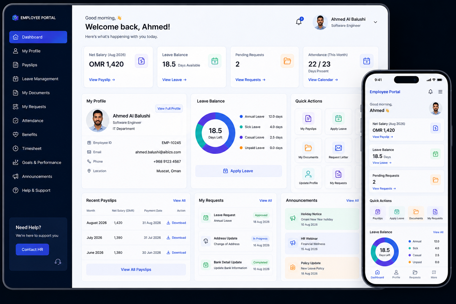 Employee portal quick actions and documents
