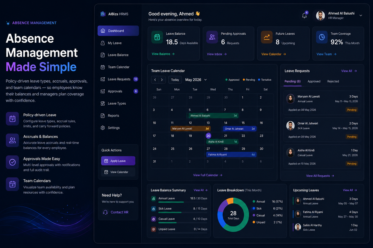 Leave management absence hub dashboard