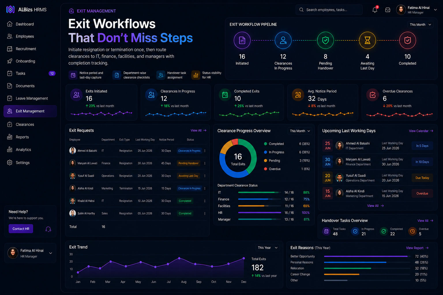 Cross-department exit clearance workflow